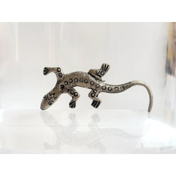 Lizard Figural Textured Large Peruvian Made Sterling Silver Vintage Brooch - Picture 4 of 9